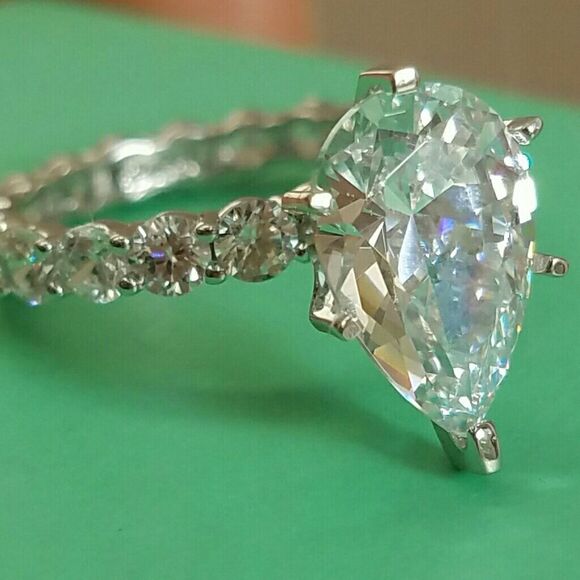 Custom made 14k Solid White gold 3ct pear Engagement ring sizes 5 6 7 8 9